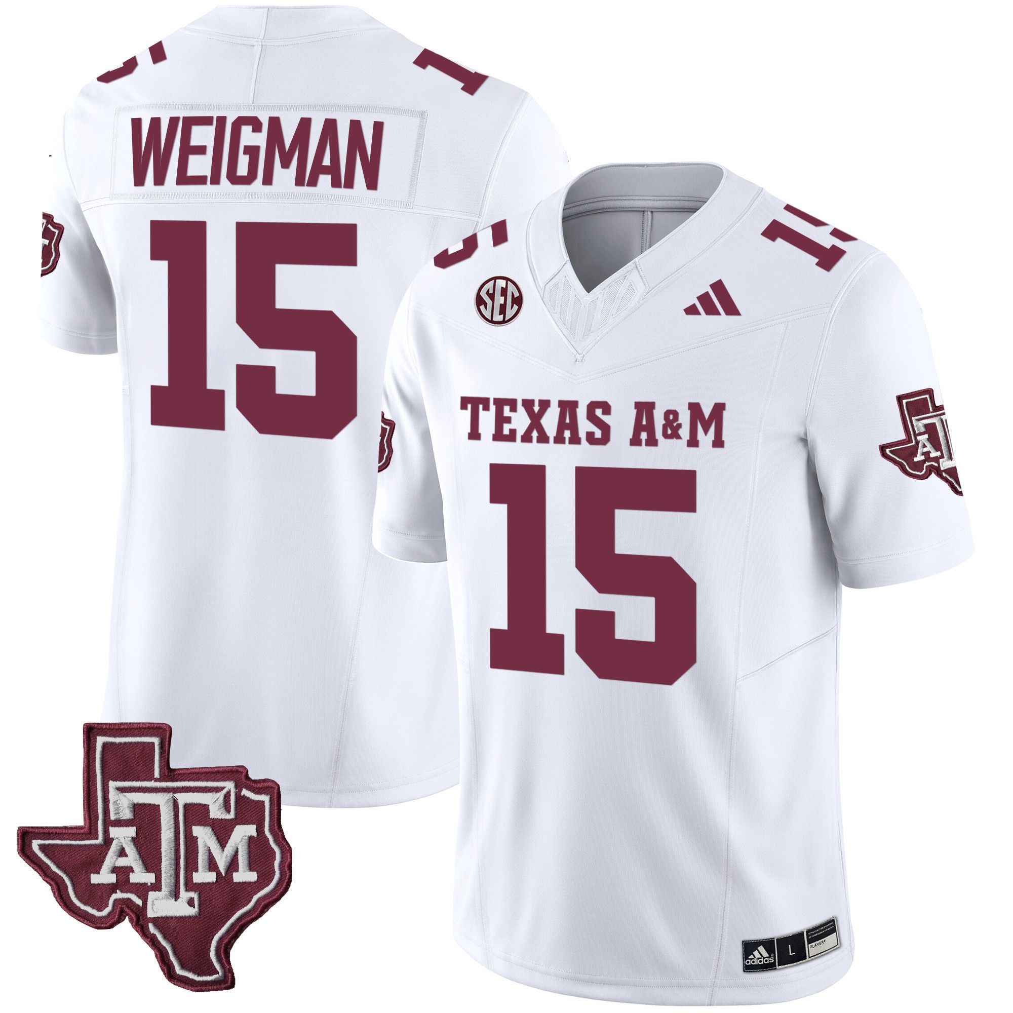 Men Texas A&M Aggies #15 Weigman White 2024 Vapor Limited NCAA Jersey